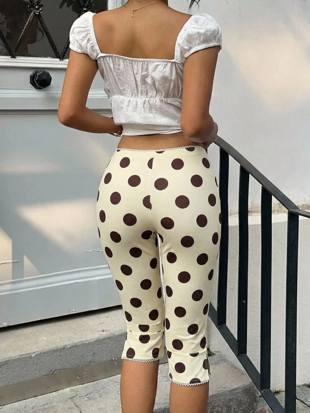 Multicolor Polka Dot Print Women's Elastic Knit Leggings